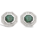 Les Tr&eacute;sors De Lily [L4656] - Boucles Argent 'Sissi' vert blanc (rhodi&eacute;) - 13x13 mm
