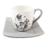 Les Tr&eacute;sors De Lily [Q3795] - Tasse & soucoupe espresso c&eacute;ramique 'Un Amour de Chats' gris blanc - 7. 9x5. 7 cm pilka