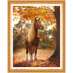 &bdquo;Pasidaryk pats&ldquo; deimantinis paveikslas &bdquo;Arklio ir rudens klevų giraitė&ldquo; siuvinėjimo kryželiu kri&scaron;tolinio akmens tapybos dovana 20X30CM
