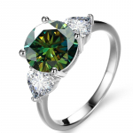 BagueRingen Prabangus Vestuvinis Sterling 925 Sidabrinis Žiedas 3 karatų D COLOR Moissanite Deimantiniai papuo&scaron;alai Moterims Klasikinio keturių letenų dizaino 4.75 žalia