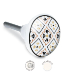 Les Tr&eacute;sors De Lily [A2518] - Keraminė baldų rankenėlė 'Carreaux de Ciment' smėlio spalvos juoda balta - 65x35 mm smėlis