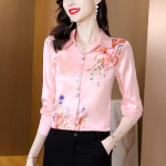Madinga &Scaron;ilkinė gėlėta palaidinė Moteri&scaron;ka Eleganti&scaron;ka ilgomis rankovėmis moteri&scaron;ki mar&scaron;kiniai Sagos Laisvi moteri&scaron;ki drabužiai Moteri&scaron;ki palaidinės Blusas 24678 M rožinė