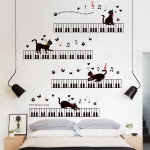 Muzikos natos katė pianino svetainė miegamojo &scaron;ilto fono sienų lipdukai 60*90cm