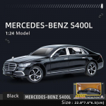 1:24 skalės modeliavimas S400L lydinio automobilio modelio garsas ir &scaron;viesa, atitraukti žaislinių automobilių kolekcijos berniukų kolekcijos dekoravimo dovana 1/24-23x8.8x6.5cm juoda