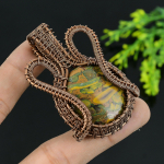 Natural Bamboo Jasper Gemstone Handmade Copper Wire Wrap Pendant 2.25 z4e46