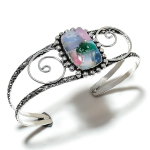 Natural Dicorich Glass Gemstone 925 Sterling Silver Cuff Bangle Adjustable b3m27