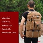 Didelės Talpos Sustorintos Drobės Kuprinė Lauko Žygių Krep&scaron;ys Vyrams Moterims Kelioninė Kuprinė 60L ruda