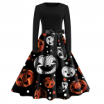 Moteri&scaron;kos Helovino spausdintos suknelės su &scaron;viesa, ilgomis rankovėmis O formos i&scaron;kirpte S &scaron;afranas