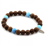 Pierres et Min&eacute;raux. Bracelet Perles Calc&eacute;doine bleu + bois 8 mm. Fabriqu&eacute; en France.