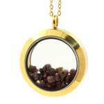 Pierres et Min&eacute;raux. Collier Diamant marron brut. Mod&egrave;le M&eacute;daillon 25 mm. Couleur Or.
