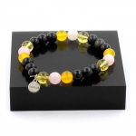 Pierres et Min&eacute;raux. Bracelet Perles Obsidienne noire + Agate jaune + Citrine + Quartz rose Fabriqu&eacute; en France.