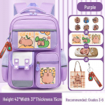 Didelės talpos lengva &bdquo;Capybara&ldquo; kuprinė 1&ndash;6 klasėms: Atsparus purvui ir mielas berniukams ir mergaitėms large violetinė