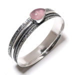 Rose Quartz Gemstone Handmade 925 Sterling Silver Cuff Bangle 7.5 z8z35