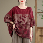 Vasarinė kanapinė medvilninė palaidinė Ethnic Style &scaron;ik&scaron;nosparnio rankovėmis laisvi, dideli mar&scaron;kinėliai apvaliu kaklu, laisvalaikio patogūs moterims one size