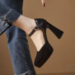 Madingi Mary Jane bateliai moterims Retro basutės Auk&scaron;takulniai Vasaros vakarėliui Baotou moteri&scaron;ki batai Zapatillas Mujer 2024 34 juoda