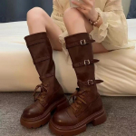 Moteri&scaron;ki auk&scaron;takulniai odiniai batai Žieminiai Dizainerio Vidutinio Kulno Stambūs Batai Moterims 2024 Tendencija Sniego Batai Eleganti&scaron;ki Mujer Chelsea Batai 35 ruda