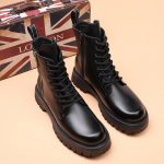 &bdquo;Martin Boots&ldquo; moteri&scaron;ki trumpi moteri&scaron;ki batai su apvalia nosine suvarstoma plok&scaron;čia apačia &scaron;one su užtrauktuku 44 juoda