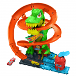Hot Wheels Kovos žaidimų rinkinys su 1 mini transporto priemonės žaislu, nuo 4 metų ir JBM73 T-Rex automobilis, Žaidimų rinkinys, Auk&scaron;tyn, Oranžinis, oranžinė