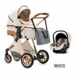 BAZARLAND30 Poussette 3 en 1 B&eacute;b&eacute; Combin&eacute;e Si&egrave;ge-Auto Nacelle Trio R&eacute;versible Haute Qualit&eacute; Roues increvables Canne.Blanc cass&eacute; balta