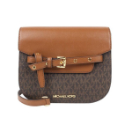Michael Kors MK Emilia Commuter mados dizaino klasikinis monograminis spalvotas odinis balnelio formos moteri&scaron;kas krep&scaron;ys su pečiais, tamsiai rudos spalvos, 35S2GU5C1B-BROWN Basic Set (Bag+Dust Bag)