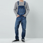 (SU)Vyri&scaron;kos džinsų plovimo kombinezonas Streetwear Pocket Suspender Pants Kelnės L tamsiai mėlyna spalva