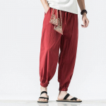 Vyri&scaron;kos Medvilnės Lino Spausdinti Diržas Retro Harem Kelnės Haori Laisvos Kelnės Harajuku Hip Hop L raudona