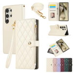 Odinis rankinis telefono dėklas-piniginė, ne&scaron;iojamas ant peties, skirtas Samsung S26 S25 S24 Ultra S23 FE S22 S21 Plus A57 A37 A17 A07 A16 A06 A36 A56 A55 Galaxy A26 5G balta