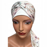 Moteri&scaron;kas pavasarinis turbanas Lena Ecru-419 &Scaron;velnus skara, tinkamas ir po chemoterapijos