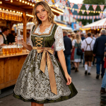 Moteri&scaron;ka Oktoberfest suknelė su nėriniais, skirta pasirodymams ir kostiumų vakarėliams L žalia
