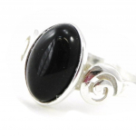Bague Argent artisanale 'D&eacute;esse Noir de Jais' noir argent&eacute; (rhodi&eacute;) - 13x8 mm