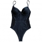 Moteri&scaron;kas bikinis spalvų blokų patchwork vientisas juosmens bikinis atvira nugara auk&scaron;tas paplūdimiui XL juoda