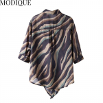 MODIQUE 2023 Summer Plus Size Moteri&scaron;ki medvilniniai lininiai palaidiniai mar&scaron;kiniai marginti bangomis kirpti Vasariniai moteri&scaron;ki paltai Oversize POLO sagos