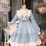 Japoni&scaron;ka gotikinė Lolita Suknelė Moteri&scaron;ka Kawaii Bow Bear Lace Mėlyna suknelė ilgomis rankovėmis Princesės suknelė Helovino kostiumo dovana mergaitėms