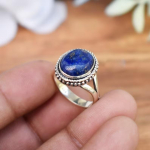 Lapis Lazuli brangakmenis rankų darbo dizainerio žiedas, bohemi&scaron;kas žiedas, i&scaron;skirtinis žiedas, dovana jai, 925 sidabro žiedas 10