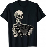 Akordeono muzikantas Retro Kaukolės Skeleto Dizainas Premium Unisex Mar&scaron;kinėliai S