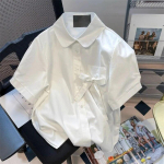 Japoni&scaron;ki Vintažiniai Kaspinai Balti Mar&scaron;kiniai Vasara Nauja Moteri&scaron;ka Palaidinė Trumpomis Rankovėmis Laisva Prancūzi&scaron;ko Preppy Stiliaus Vir&scaron;utinė Dalis onesize balta
