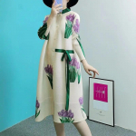 Dress pleated windbreaker standing collar single breasted spring and autumn new loose and lazy coat printed for women