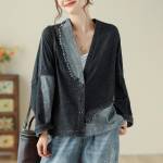 Moteri&scaron;kas džinsinio &scaron;varko mygtukas Laisvas kutas, mėlynas sujungimo dizainas Vintage Cardigan XXL juoda