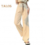Moteri&scaron;kos kelnės elastinės auk&scaron;to juosmens Reguliuojamas rai&scaron;teliu ilgos vienspalvės kelnės Tiesios plačios Kasdienės kelnės chaki