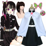 Tsuyuri Kanao Cosplay kostiumas Anime Demon Slayer Kimetsu No Yaiba Cosplay Suaugusiesiems ir vaikams Juodas perukas su uodega kovos kostiumo uniforma 140cm