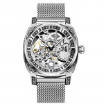 Vyri&scaron;kas mechaninis laikrodis Sidabrinis tinklinis diržas Retro &scaron;viesus klasikinis verslo mados Eleganti&scaron;ki vyri&scaron;ki mechaniniai rankiniai laikrodžiai sidabras