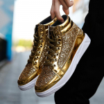 Mada 2024 Mada Vyri&scaron;ki Auk&scaron;takulniai Sportbačiai Vyri&scaron;ki Aulinukai Auksiniai Prabangūs Blizgučiai Batai Gatvės Stilius Hip Hop Laisvalaikio Aulinukai Chaussures Homme 41 auksas