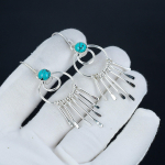 Subtilūs turkio akmens kabliukai 925 prabos sidabriniai auskarai, rankų darbo boho sidabriniai auskarai, vakarėliams, dovana 2.36" mėlyna