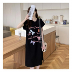 Moteri&scaron;ka mada Laisva Korėjieti&scaron;ka Mar&scaron;kinėlių Suknelė Vasarinė Nutukusių Moterų Trumpomis Rankovėmis Vir&scaron; Kelio Ilga Suknelė Kasdieninė Suknelė su Skeltuku M juoda