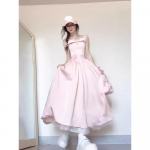 Unikali ir graži suknelė su petne&scaron;ėlėmis su kaspinu, mergaitės vasaros mada, temperamentas, liemenuota, ilgas sijonas S- (can be worn within 45kg) rožinė