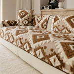 Fiksuotas Neslystantis Vieno gabalo Sofos Pagalvėlė Mink&scaron;tas ir Kvėpuojantis Rudens ir Žiemos Sofos Užvalkalas Audinys Bohemi&scaron;kas Stilius Skalbiamas Ma&scaron;inoje 90x210cm ruda