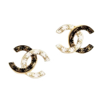 Chanel Kontrastingas Dizainas Dvigubas C Logotipas Metaliniai Auskarai Moteri&scaron;ki Auskarai Juodi Balti ABC996-B16125-NW385 Box+Padding Board