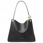 Michael Kors Mk Christina Auksinis Metalinis Logotipas Oda Ir Dirbtinė Oda Didelė Moteri&scaron;ka Rankinė Per Petį Juoda 35T5G8WE6L-BLACK Basic Set (Bag+Dust Bag)