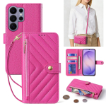 Odinė rankinė per petį su kortelių lizdais ir telefono dėklu, skirta Samsung Galaxy S26 Plus S25 S24 FE S23 Ultra A37 A17 A16 A26 A36 A56 Galaxy S26+ rožinė raudona spalva