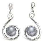 Les Tr&eacute;sors De Lily [L4652] - Boucles Argent 'Perla' gris argent&eacute; (rhodi&eacute;) - 30x15 mm